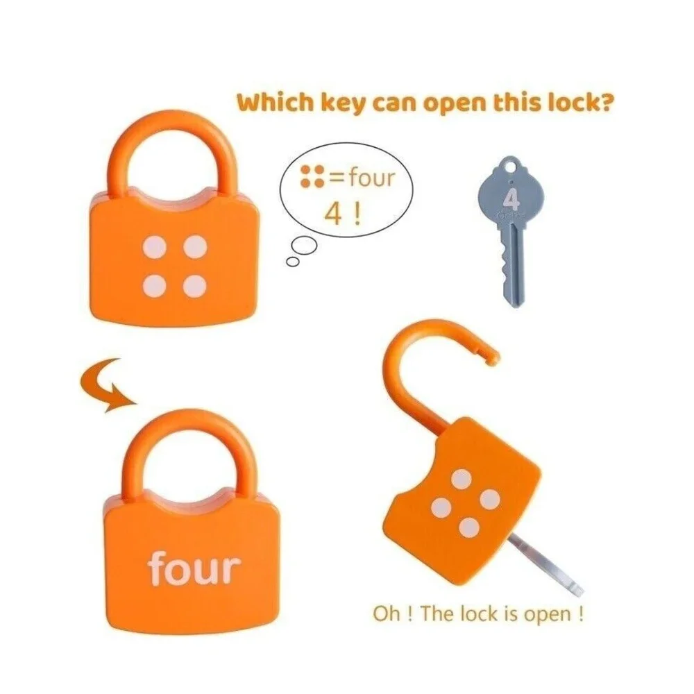 Dinhon Kids Learning Toys Locks & Keys Numbers Matching Counting Montessori Toys